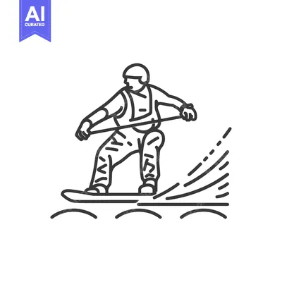 Aset desain premium: Line art illustration of a wakeboarder riding a wakeboard