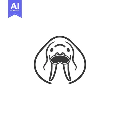 Aset desain premium: Line art illustration of a walrus head with tusks