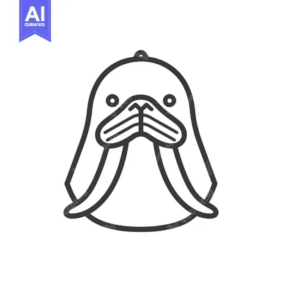 Aset desain premium: Line Art Illustration of a Walrus's Head with Tusk