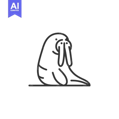 Aset desain premium: Line Art Illustration of a Walrus with its Tusks