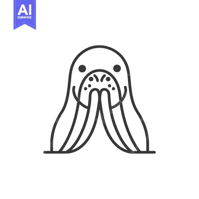 Aset premium populer: Line art illustration of a walrus with large tusks