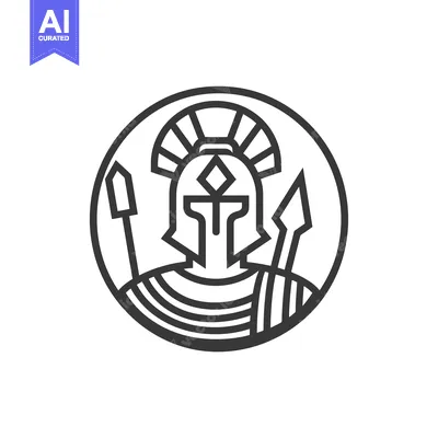 Aset desain premium: Line Art Illustration of a Warrior in a Helmet with Spears