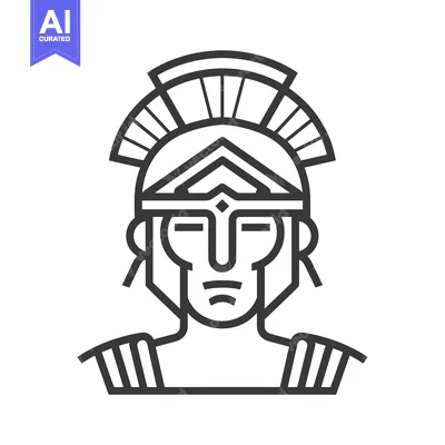 Aset desain premium: Line Art Illustration of a Warrior Wearing a Helmet
