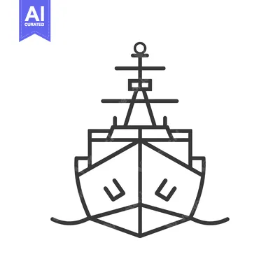 Aset desain premium: Line art illustration of a warship ship
