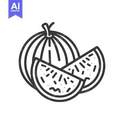 Premium design asset: Line Art Illustration of a Watermelon with Slices