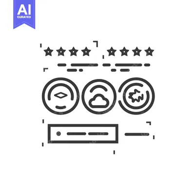 Aset desain premium: Line Art Illustration of a Website With a Five-Star Rating, Three Circ