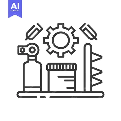 Aset premium populer: Line art illustration of a welding station with equipment