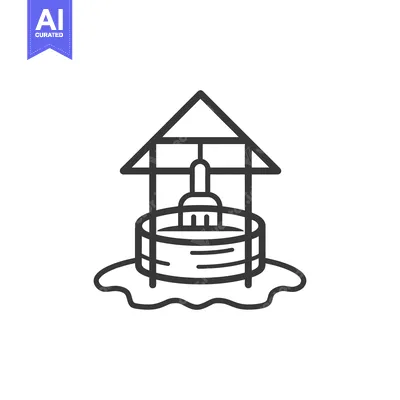 Premium design asset: Line Art Illustration of a Well with a Bucket