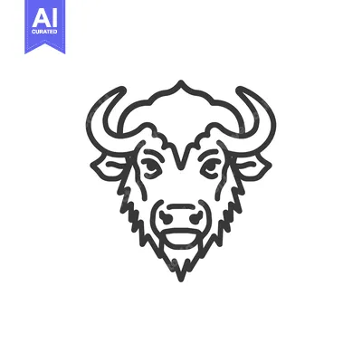 Premium design asset: Line Art Illustration of a Wild Ox Head