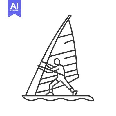 Aset premium populer: Line art illustration of a windsurfer