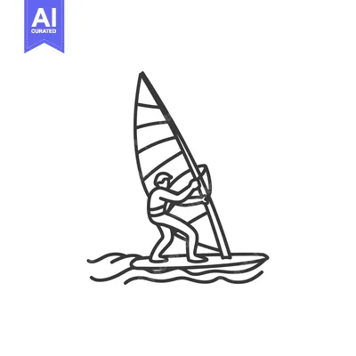 Premium design asset: Line Art Illustration of a Windsurfer on the Water