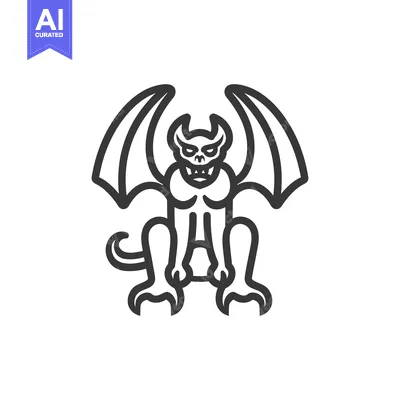 Aset desain premium: Line Art Illustration of a Winged Creature with Sharp Teeth