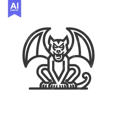 Line Art Illustration of a Winged Feline Creature