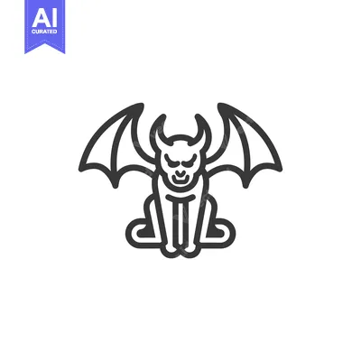 Aset premium populer: Line art illustration of a winged, horned demon with a menacing expres