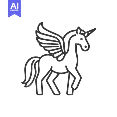 Aset desain premium: Line art illustration of a winged unicorn