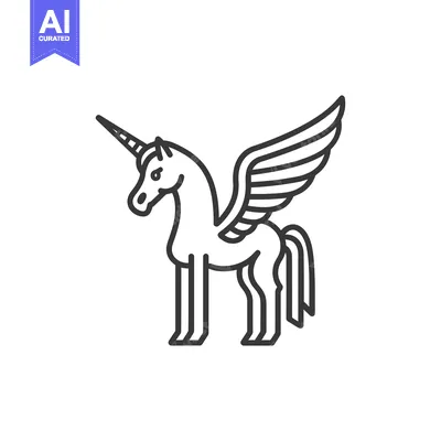 Aset desain premium: Line art illustration of a winged unicorn