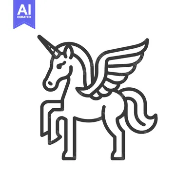 Aset desain premium: Line Art Illustration of a Winged Unicorn