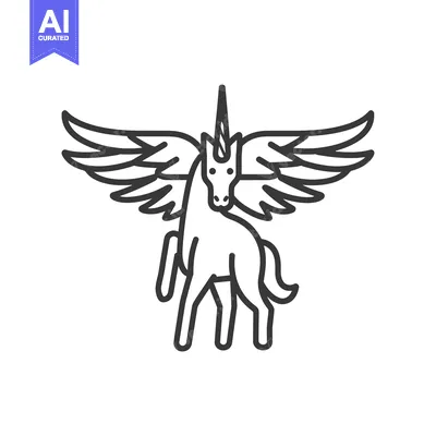 Premium design asset: Line Art Illustration of a Winged Unicorn