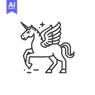 Aset premium populer: Line Art Illustration of a Winged Unicorn