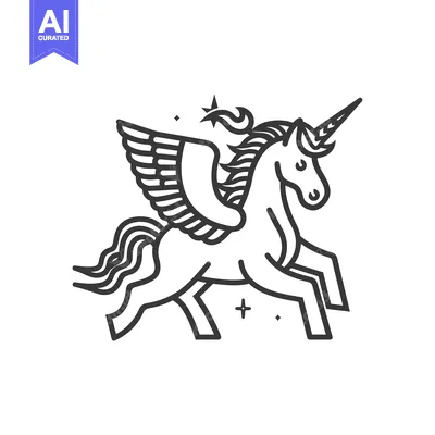 Popular premium asset: Line art illustration of a winged unicorn running