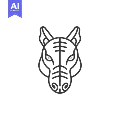 Aset desain premium: Line Art Illustration of a Wolf's Head