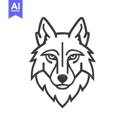 Aset desain premium: Line Art Illustration of a Wolf's Head