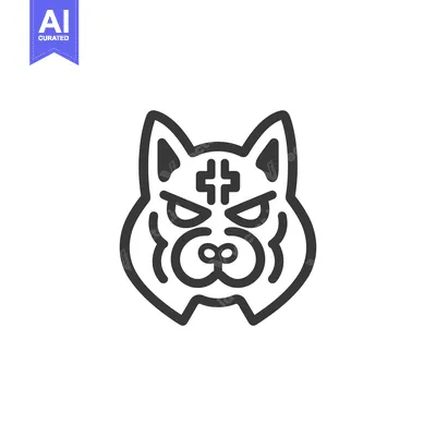 Aset premium populer: Line Art Illustration of a Wolf's Head with a Cross on its Forehead