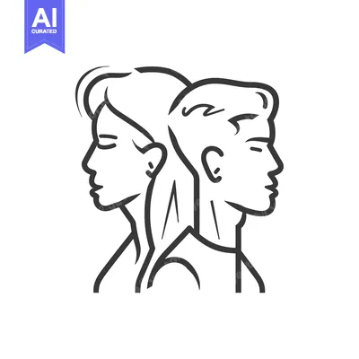 Aset premium populer: Line Art Illustration of a Woman and Man's Profile