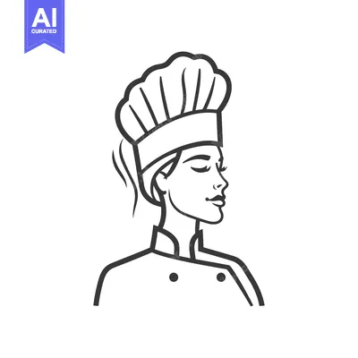 Aset premium populer: Line Art Illustration of a Woman Chef Wearing a Toque