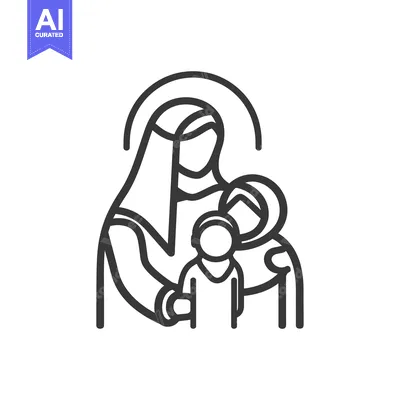 Aset premium populer: Line art illustration of a woman holding two children