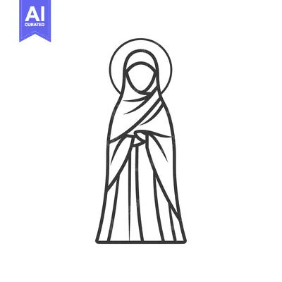 Aset desain premium: Line Art Illustration of a Woman in a Headscarf with a Halo