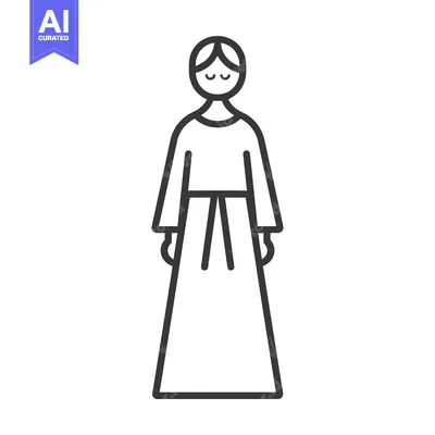 Aset desain premium: Line Art Illustration of a Woman in a Long Dress