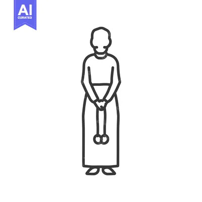 Popular premium asset: Line art illustration of a woman in a long dress holding two round obj