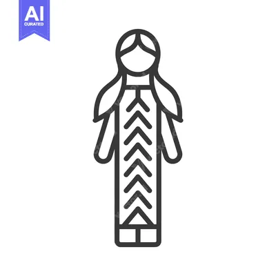 Line art illustration of a woman in a traditional dress
