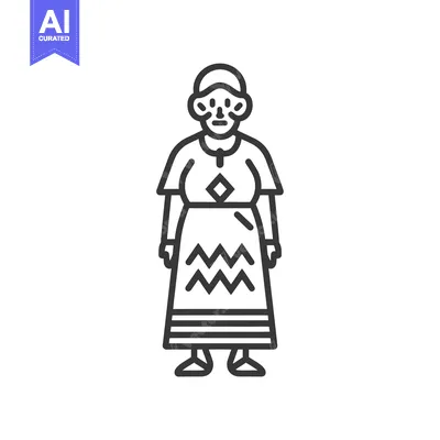 Aset premium populer: Line Art Illustration of a Woman in Traditional Clothing