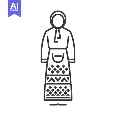 Aset desain premium: Line Art Illustration of a Woman in Traditional Clothing