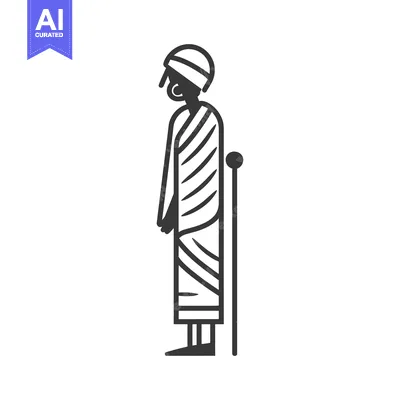 Aset desain premium: Line Art Illustration of a Woman in Traditional Indian Clothing Holdin