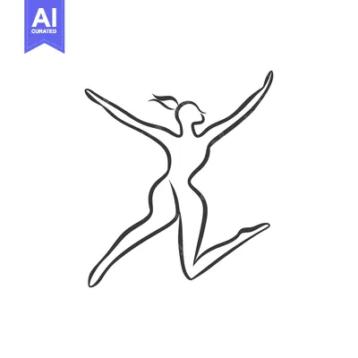Premium design asset: Line Art Illustration of a Woman Jumping with Joy