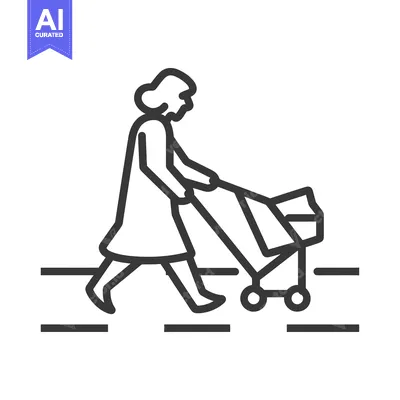 Aset premium populer: Line Art Illustration of a Woman Pushing a Baby Stroller