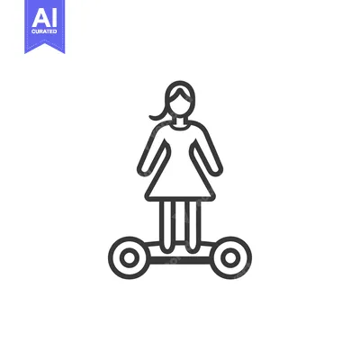 Aset premium populer: Line art illustration of a woman riding a hoverboard