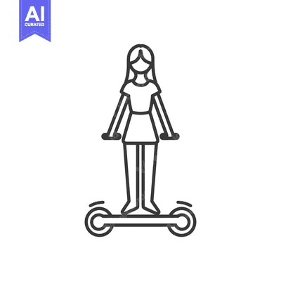 Popular premium asset: Line Art Illustration of a Woman Riding a Hoverboard