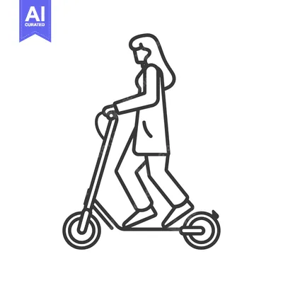 Aset desain premium: Line Art Illustration of a Woman Riding an Electric Scooter