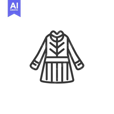 Aset desain premium: Line art illustration of a woman's dress with a pleated skirt and long
