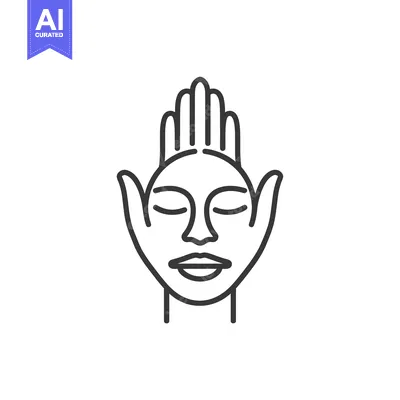 Aset desain premium: Line art illustration of a woman's face with hands cupped around it