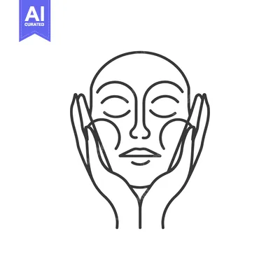 Aset desain premium: Line Art Illustration of a Woman's Face with Hands Framing It