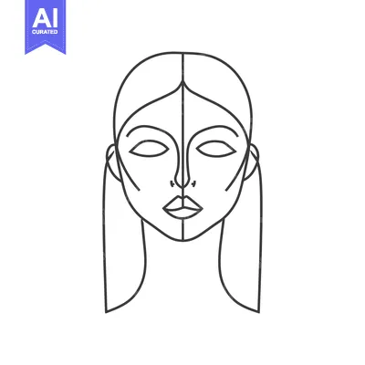 Premium design asset: Line art illustration of a woman's face with long hair