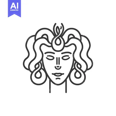 Aset premium populer: Line Art Illustration of a Woman's Face with Wavy Hair and Earrings