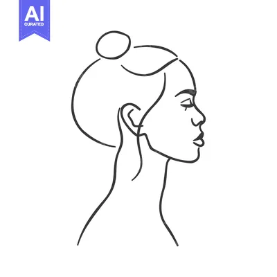 Aset premium populer: Line art illustration of a woman's head in profile with her hair pulle