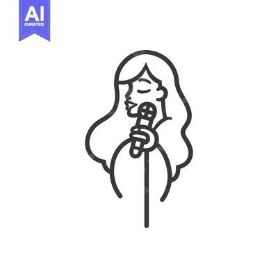 Premium design asset: Line Art Illustration of a Woman Singing into a Microphone
