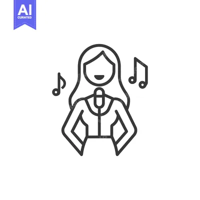 Aset premium populer: Line Art Illustration of a Woman Singing into a Microphone